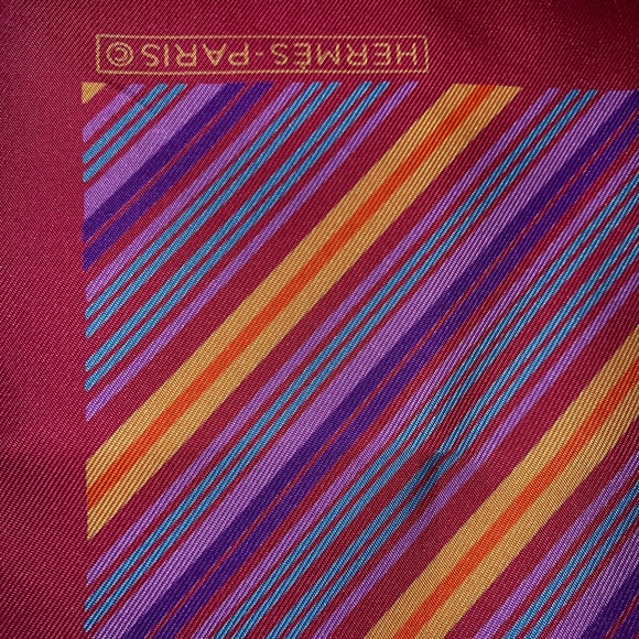 authentic HERMÈS 100% silk pink STRIPED gavroche - Picture 3 of 5